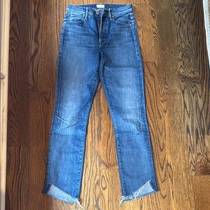 MOTHER Blue Ankle Cropped Jeans with Raw Hem
